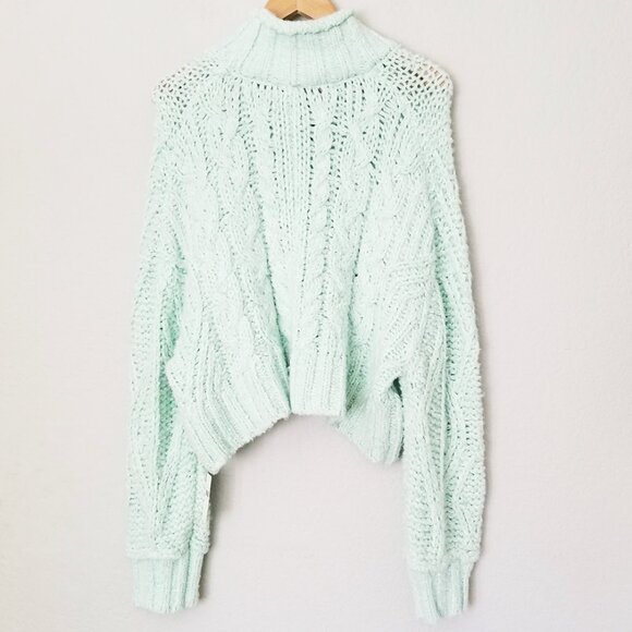 NEW By Anthropologie Fisherman Sweater Mint Size S Chunky Cable Knit Mock $168 - Picture 7 of 16
